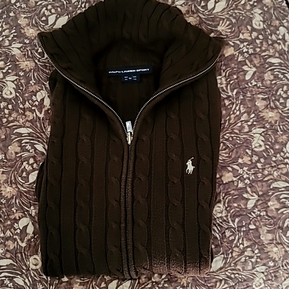 Chocolate Brown Ralph Lauren Sport zip up sweater. size Med.